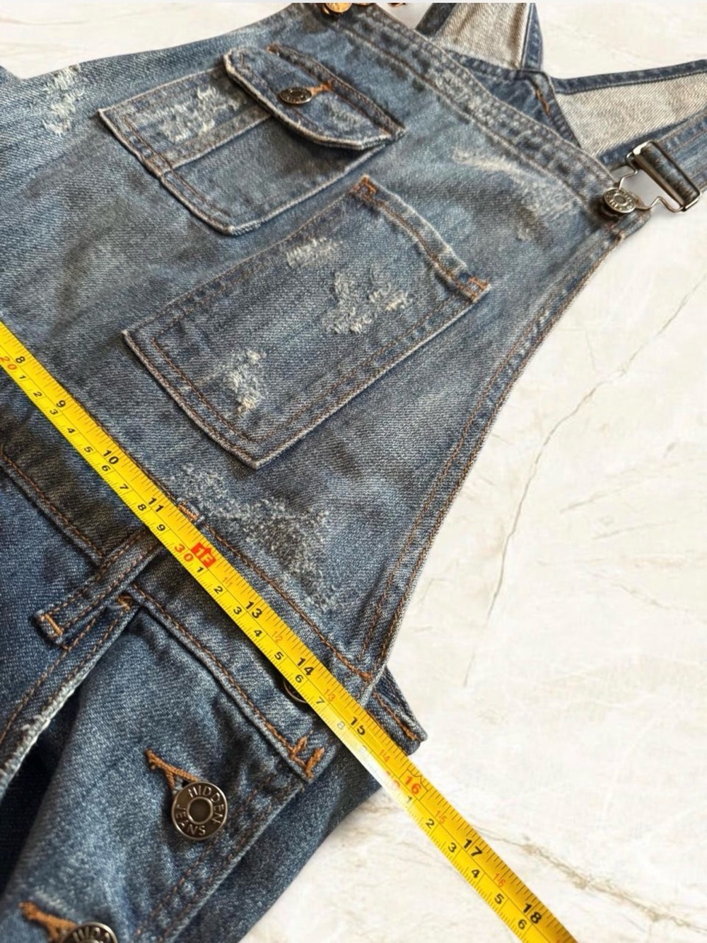 Hidden Jeans Girls Blue Distressed Denim Bib Overall Jumpsuit Button Pockets Sm - Picture 3 of 15